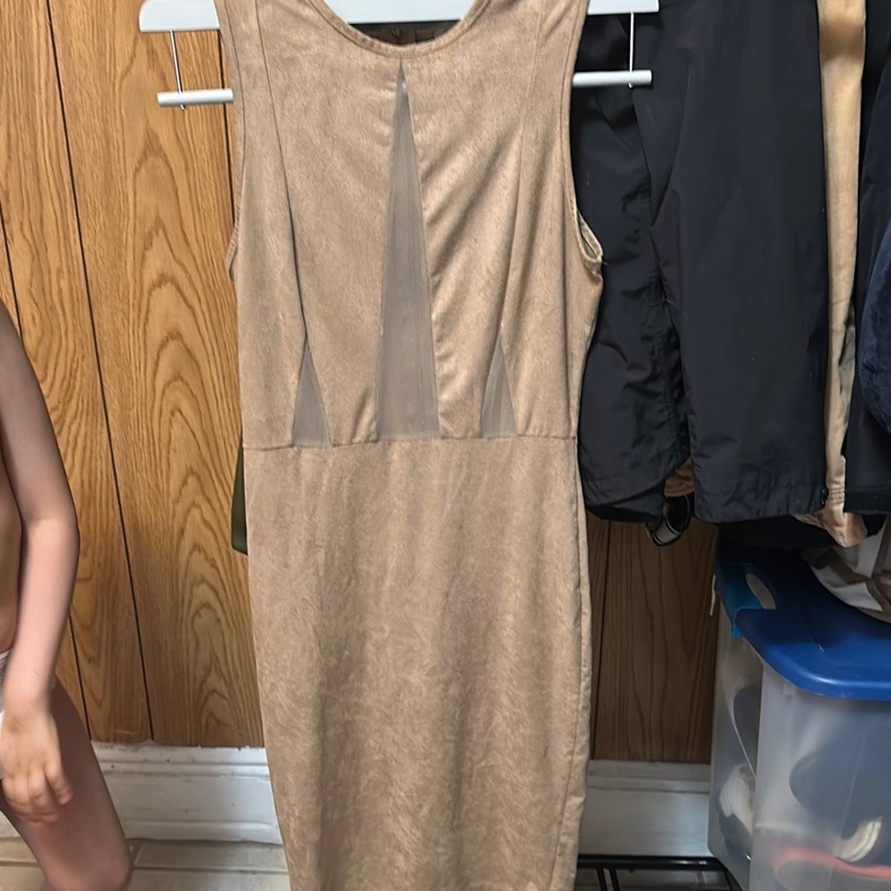 Charlotte Russe Tan Sheath Midi Dress Crew Neck Sleeveless